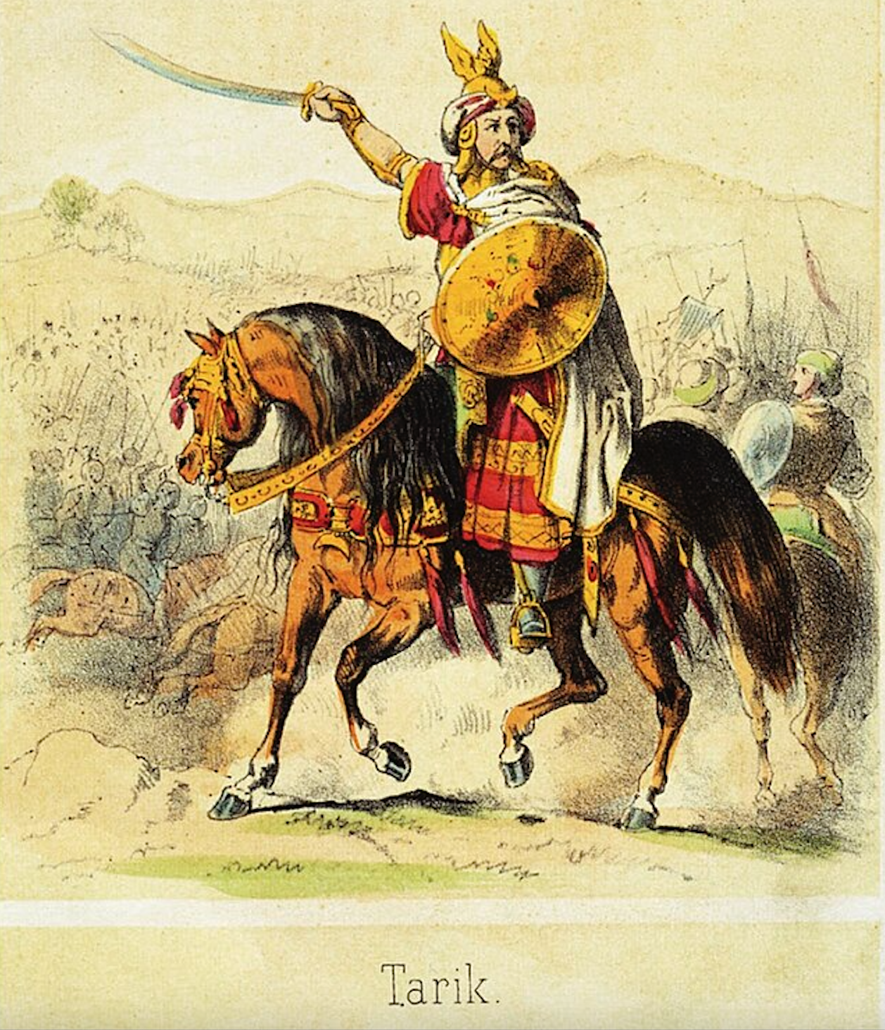 Tariq bin Ziyad crossing the Strait of Gibraltar, by Theodor Hosemann.